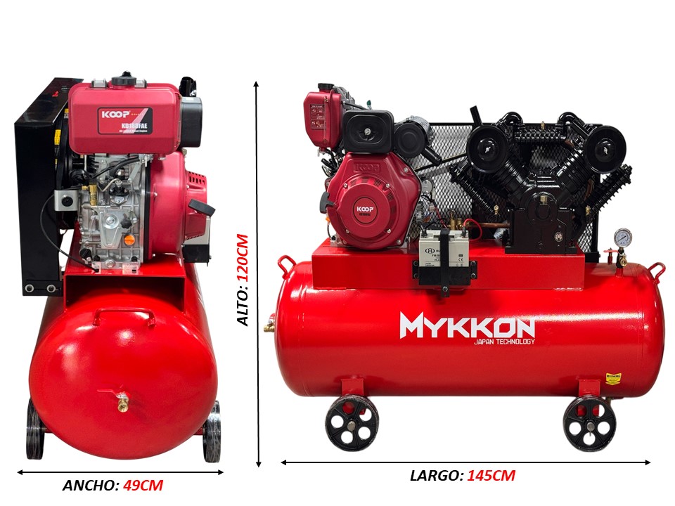 Compresor De Aire Diesel 300lt 10hp Mykkon Lic. Jap. Rojo - Imagen 3