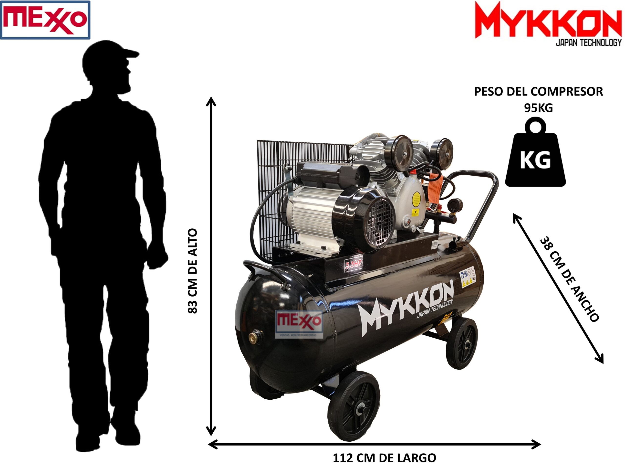 Compresor De Aire 120lts 3.5 Hp 2 Pistones Lic. Japón - Imagen 2