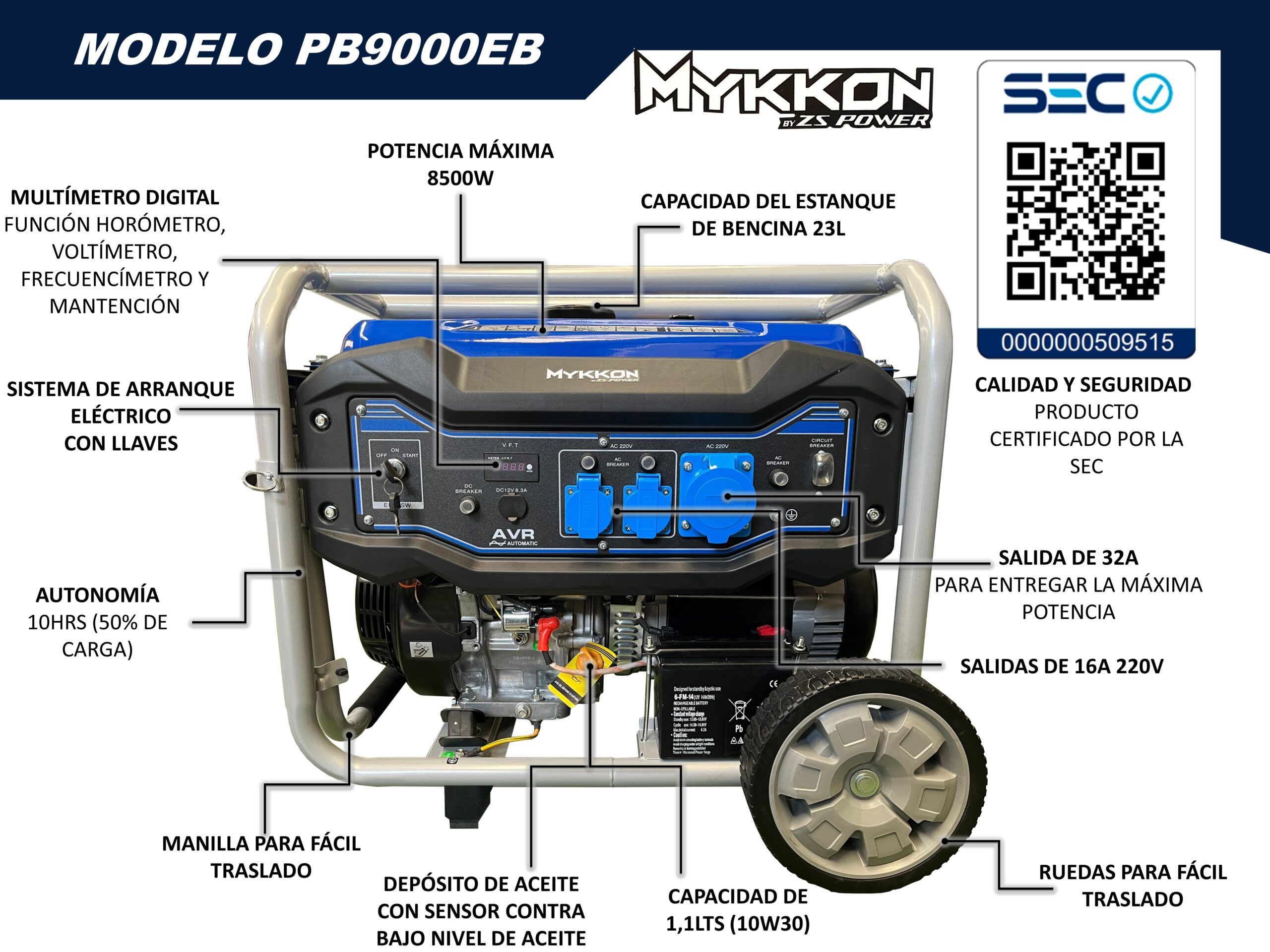 Generador Eléctrico 8500w Partida Eléctrica Mykkon Lic Japon Sello Sec - Imagen 2
