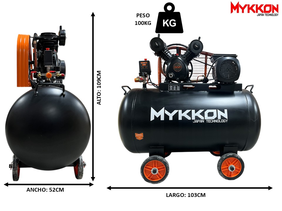 Compresor de Aire Industrial 200L 3HP Mykkon Japón - Imagen 3