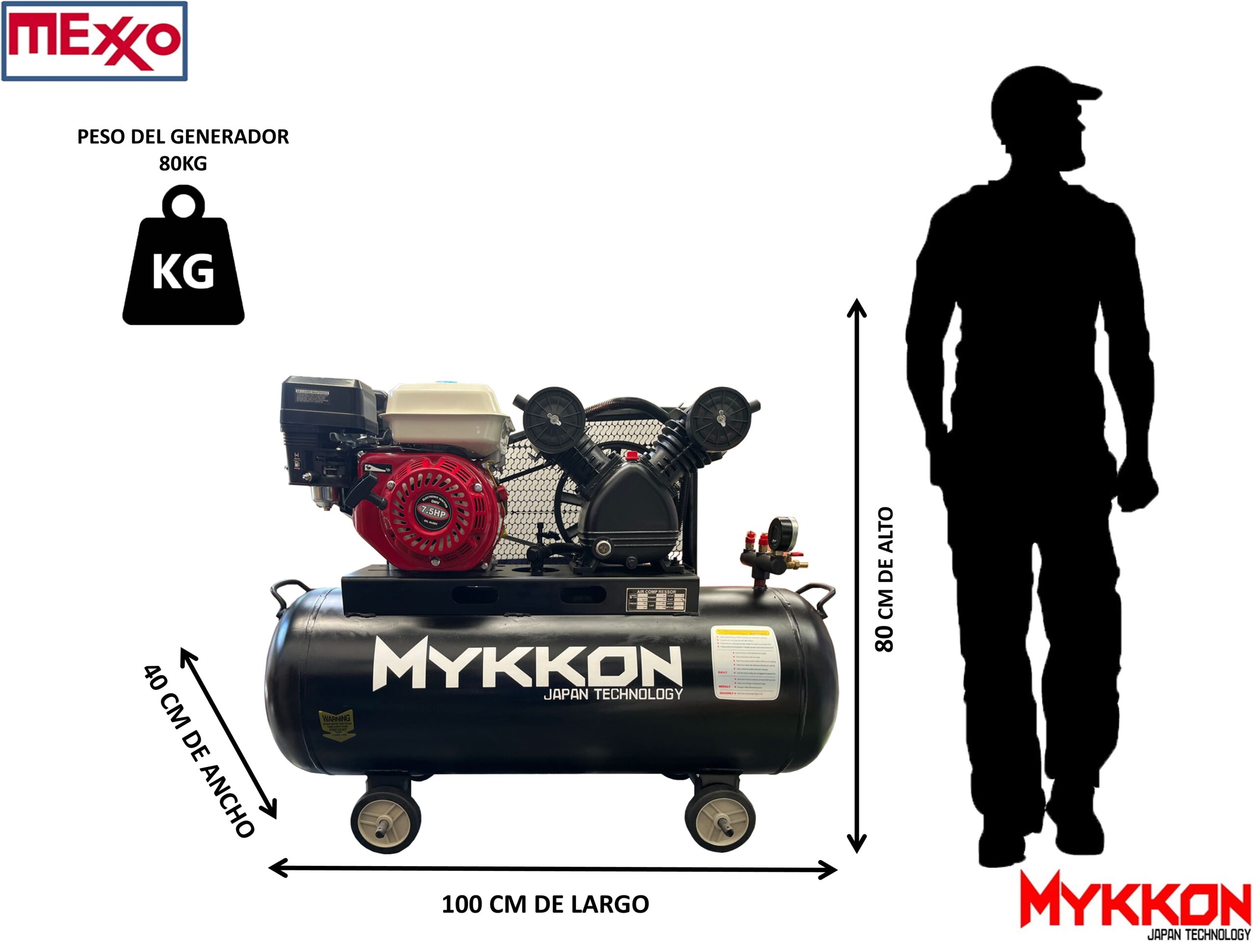 Compresor Autonomo 100l, Bencina 7,5 Hp Mykkon Japon - Imagen 3