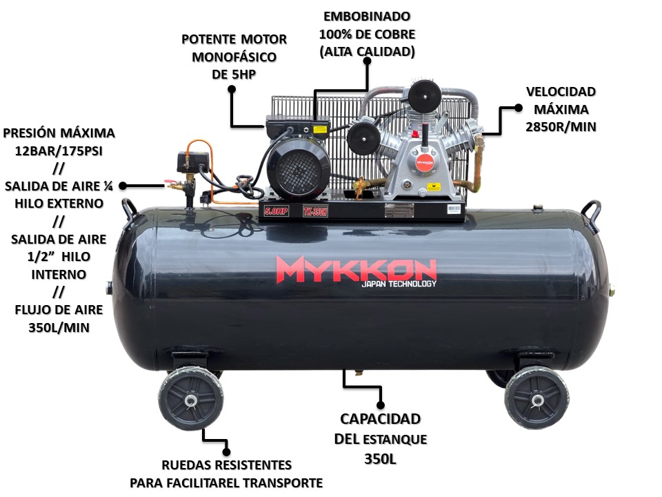 Compresor Industrial De Aire 350l 5hp 12 Bar 350l/min Jap. - Imagen 2